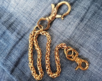 Brass Key Chain,Wallet Chain,Brass Wallet Chain with Fish Hook,Belt Hook,Key Chain Hook,Wallet Bag Purse Chain