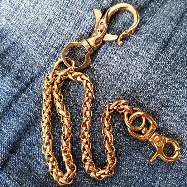 Brass Key Chain,Wallet Chain,Brass Wallet Chain with Fish Hook,Belt Hook,Key Chain Hook,Wallet Bag Purse Chain