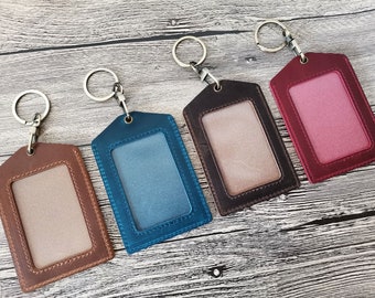 Personalized Full Grain Leather ID Badge Holder: Vertical Staff Badge