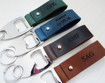 Personalized Bottle Opener,Engraved Leather Keychain,Custom Key Chain,Leather Key Fob,Belt Keychain,Leather Key Ring,Wedding gift,AS8