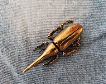 Miniature Brass Stag Beetle Figurine, Retro Insect Desk Decor, Vintage Animal Sculpture, Unique Gift for Bug Lovers,A9