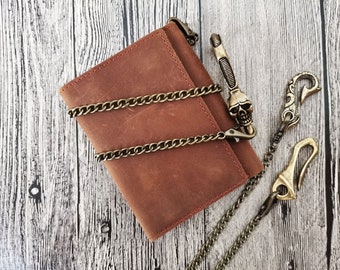 Distressed Wallet With Brass Chain,Leather Chain Wallet,Personalized Leather Wallet,Custom Wallet,Leather Cash Wallet,Anniversary Gift,6SA