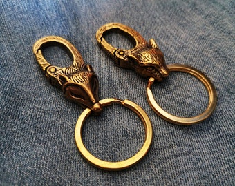 Brass Fox Keychain,Brass Leopard Keychain,Brass Key Ring Hook,Custom Keychain,Brass Keychain Custom,Belt Hook