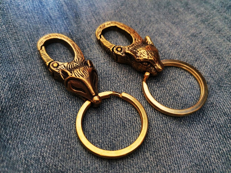 Brass Fox Keychain,Brass Leopard Keychain,Brass Key Ring Hook,Custom Keychain,Brass Keychain Custom,Belt Hook imagem 1