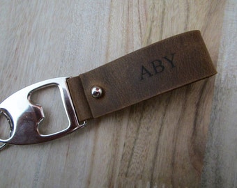 Personalized Leather Keychain with Bottle Opener, Custom Engraved Key Fob, Unique Gift for Men & Groomsmen,Stylish Bag Charm, BA12