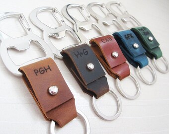 Custom Leather Bottle Opener Keychain, Personalized Engraved Key Fob, Multi-Color Leather Gift for Him & Dad,BA14