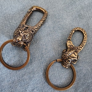Brass Keychain Clip,Brass Tiger Keychain,Brass Key Ring Hook,Custom Keychain,Brass Skull Keychain,Belt Hook,Bag Accessories,DA2