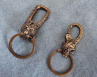 Brass Keychain Clip,Brass Tiger Keychain,Brass Key Ring Hook,Custom Keychain,Brass Skull Keychain,Belt Hook,Bag Accessories,DA2