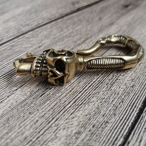 Retro Brass Skull Lizard Keychain Key Ring Men's Metal Belt Wallet Hook Fob Clip 