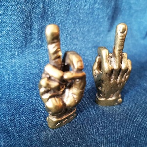 Brass Hand Sculpture,Brass Middle Finger,Small Sculpture,Brass Hand Sign,Middle Finger Figurine,Funny Gift Sculpture,Desk Accessory,7BA
