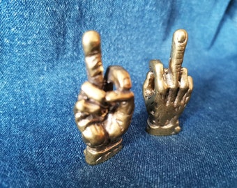 Brass Hand Sculpture,Brass Middle Finger,Small Sculpture,Brass Hand Sign,Middle Finger Figurine,Funny Gift Sculpture,Desk Accessory,5BA