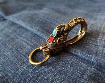 Brass Key Ring Hook,Brass Wolf Head Keychain,Custom Keychain,Brass Keychain Custom,Belt Hook,Brass Skull Hook,13BA