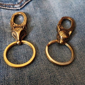 Brass Fox Keychain,Brass Leopard Keychain,Brass Key Ring Hook,Custom Keychain,Brass Keychain Custom,Belt Hook imagem 2
