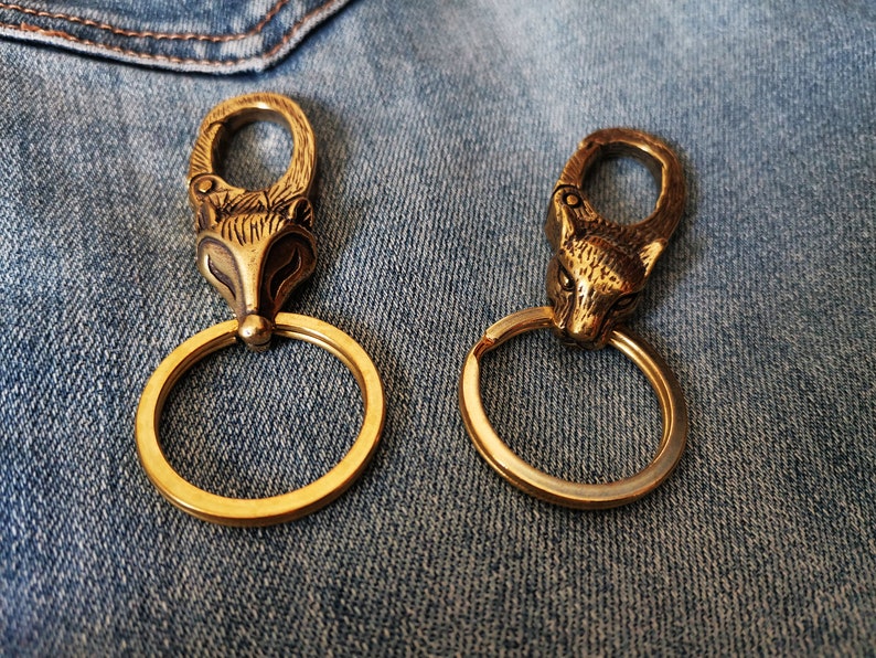 Brass Fox Keychain,Brass Leopard Keychain,Brass Key Ring Hook,Custom Keychain,Brass Keychain Custom,Belt Hook image 2