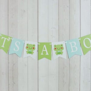 Frog Baby Shower Birthday Party It's A Boy Flag Pennant Banner Sign Aqua Blue Green