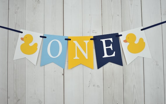 Rubber Duck Ducky ONE Age High Chair Birthday Party Baby Shower Flag Pennant Banner Sign Yellow Navy Blue Il_570xn