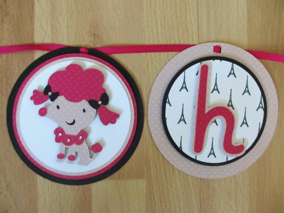 Poodle in Paris Birthday Party Shower Banner Sign Pink Black Chandelier Eiffel Tower Dog Il_570xn