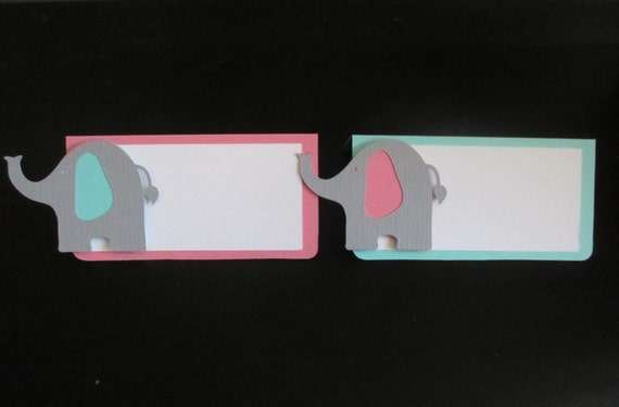 Elephant Food Buffet Tents / Place Cards Birthday Party Shower Set of 6 Pink Aqua Turquoise Blue Il_570xn