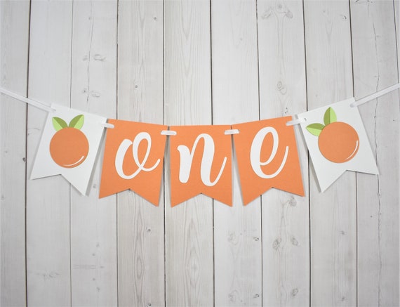 Orange Clementine Fruit ONE Age High Chair Birthday Party Baby Shower Flag Pennant Banner Sign Orange Little Cutie Il_570xn