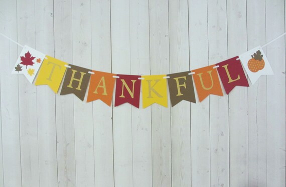 Thanksgiving Thankful Flag Pennant Banner Sign Brown Yellow Red