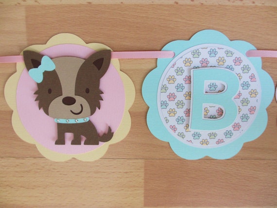 Pastel Dog Puppy Birthday Party Shower Banner Sign Pink Aqua Turquoise Blue Yellow Green Il_570xn