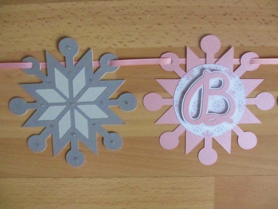 Snowflake Winter Wonderland Pink Grey White Happy Birthday Banner Sign Onederland Party Il_570xn