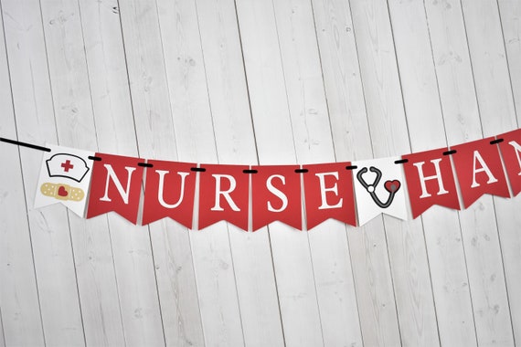 Nurse Grad Graduation Student Birthday Party Pennant Flag Banner Sign Hat Syringe Bandaid Stethoscope Il_570xn