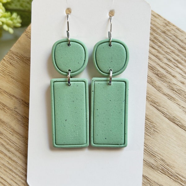 Classic size, speckled sage green linked clay dangle earring