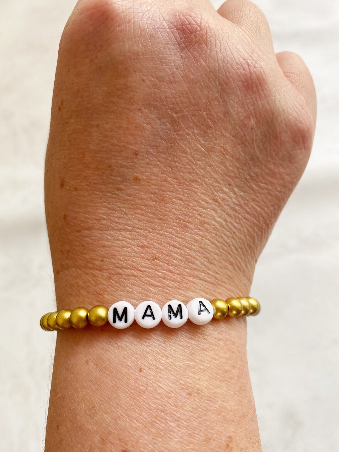 Mama Gold Beaded Bracelet With Black and White Letter Beads. Etsy