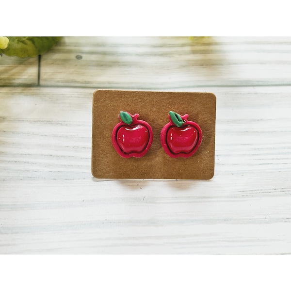 Handmade clay Apple stud earring