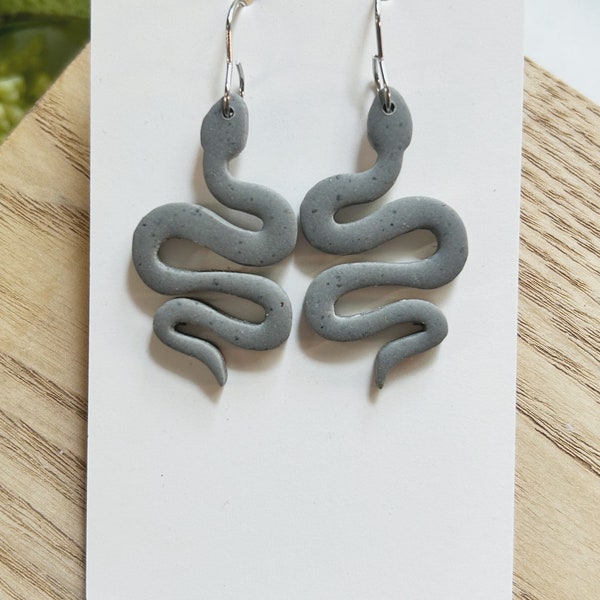 Classic size, gray stone  clay snake earring