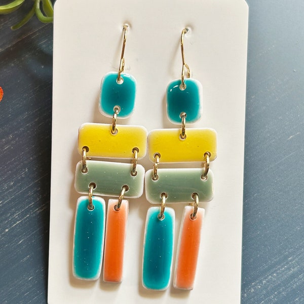 Large size, ceramic look linked clay earring