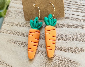 Mini size, Easter carrot clay earring on a gold hoop