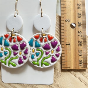 Classic size, bright floral linked clay earring image 2