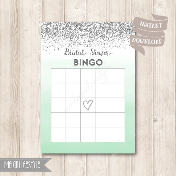 Confetti Silver And Mint Ombre Bingo Cards Watercolor Mint Etsy