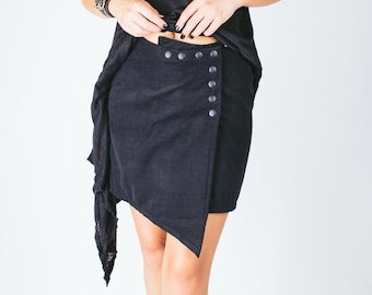 Corduroy Assymetrical Skirt- Gothic Skirt- Emo Mini Skirt- High Waist Skirt- Dark Skirt- Asymmetrical Skirt- Aesthetic Skirt- Kawaii Skirt