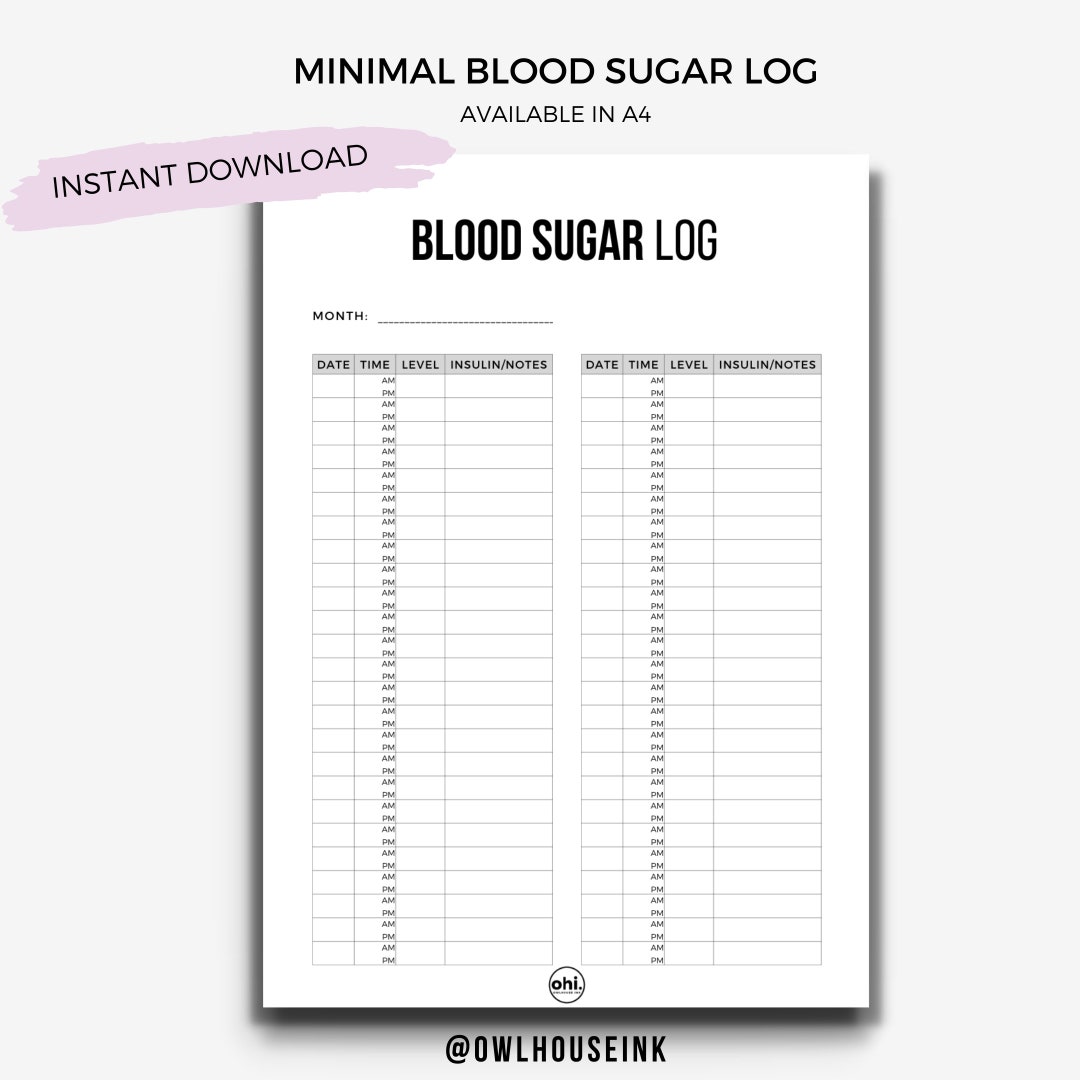 Blood Sugar Log Blood Glucose Log Diabetes Diabetic Log Etsy