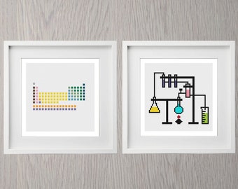 Chemistry Cross Stitch Patterns, Set of Two , Modern, Simple, Mini Periodic Table, Chemistry Lab, Science, nerdy, chemistry