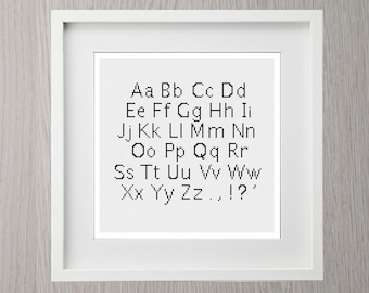 Simple Alphabet With Punctuation Cross Stitch Pattern, Instant Download, text, letters, type set, font