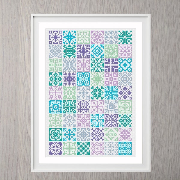 Patchwork Squares Cross Stitch Pattern | Geometric Tiles | Digital Download | Modern Cross Stitch Pattern