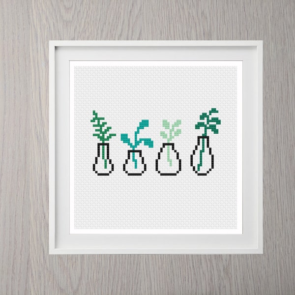 Leaves in Bottles Cross Stitch Pattern | Instant Download | simple | modern | mini | plants | tiny | minimalist | beginner | easy