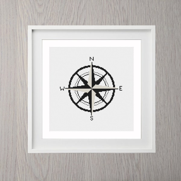 Compass Rose Cross Stitch Pattern, Instant Download, Simple, nautical, nursery, pirate, adventure, modern