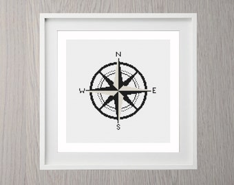 Compass Rose Cross Stitch Pattern, Instant Download, Simple, nautical, nursery, pirate, adventure, modern