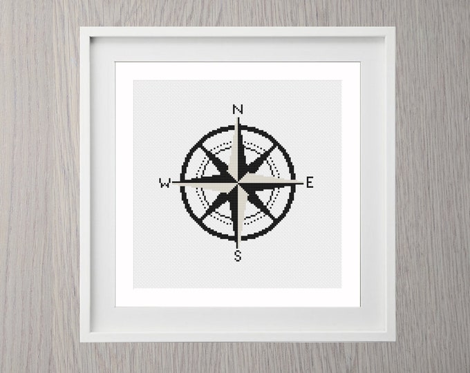 Featured listing image: Compass Rose Cross Stitch Pattern | Digital Download