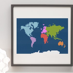 Kruissteekpatroon wereldkaart, direct downloaden, aardrijkskunde, modern, klaslokaal