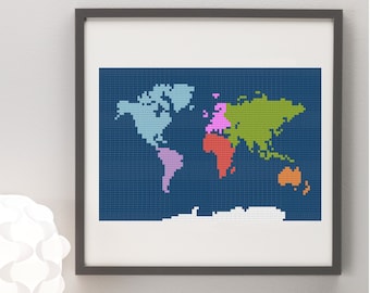 World Map Cross Stitch Pattern, Instant Download, geography, modern, classroom