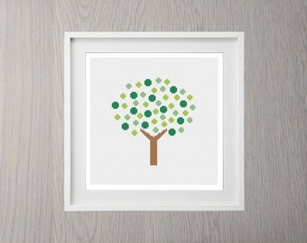 Tree Cross Stitch Pattern, Instant Download, Modern, Simple, Geometric, Beginner