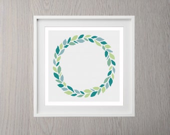 Cross Stitch Pattern Large Wreath of Leaves Modern | Border | Simple | Wedding | Garland | Frame | Round | Circle | Instant Download
