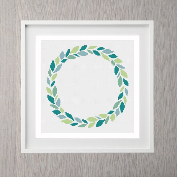 Cross Stitch Pattern Large Wreath of Leaves Modern | Border | Simple | Wedding | Garland | Frame | Round | Circle | Instant Download