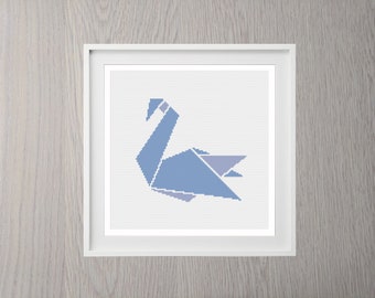 Origami Swan Cross Stitch patroon, direct downloaden, eenvoudig, modern, Japans, beginner, geometrisch